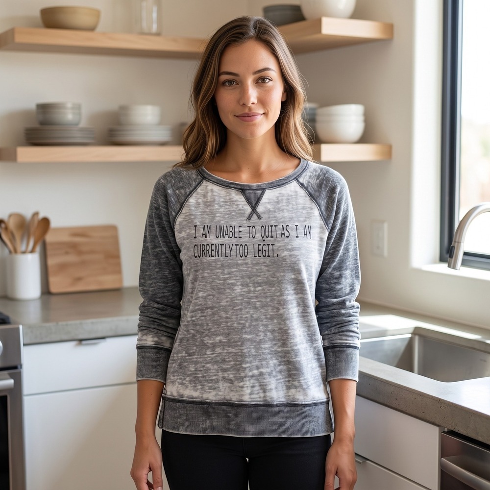 Zen by J America Sweatshirt Women Medium Gray Too Legit Graphic Burnout Pullover